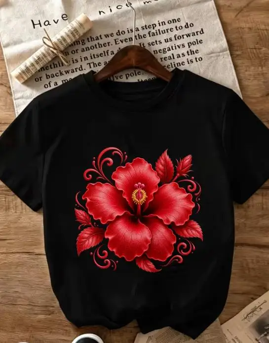 Vintage Hawaiian Floral Shirt - تي شيرت نسائي بتصميم عتيق من