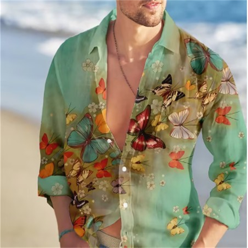 Vintage Hawaiian Floral Shirt - فراشة هاواي قميص للرجال ، طباعة