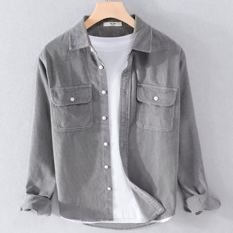 Corduroy Button Up Shirt Men - قميص رجالي من قماش الكوردروي بلون