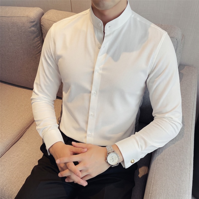 قميص رجالي بأكمام طويلة وياقة  - مراجعة Mandarin Collar Formal Shirt Slim Fit وسعره