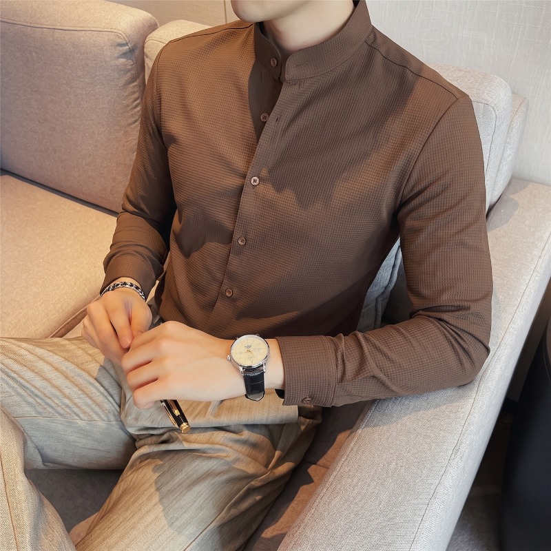 قميص رجالي بأكمام طويلة وياقة  - مراجعة Mandarin Collar Formal Shirt Slim Fit وسعره