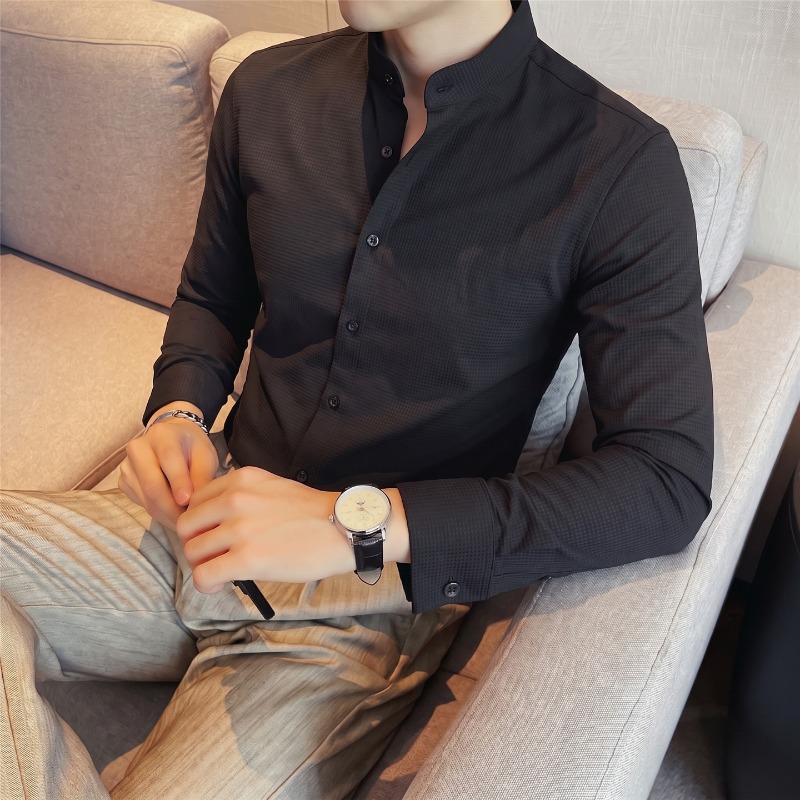 قميص رجالي بأكمام طويلة وياقة  - مراجعة Mandarin Collar Formal Shirt Slim Fit وسعره