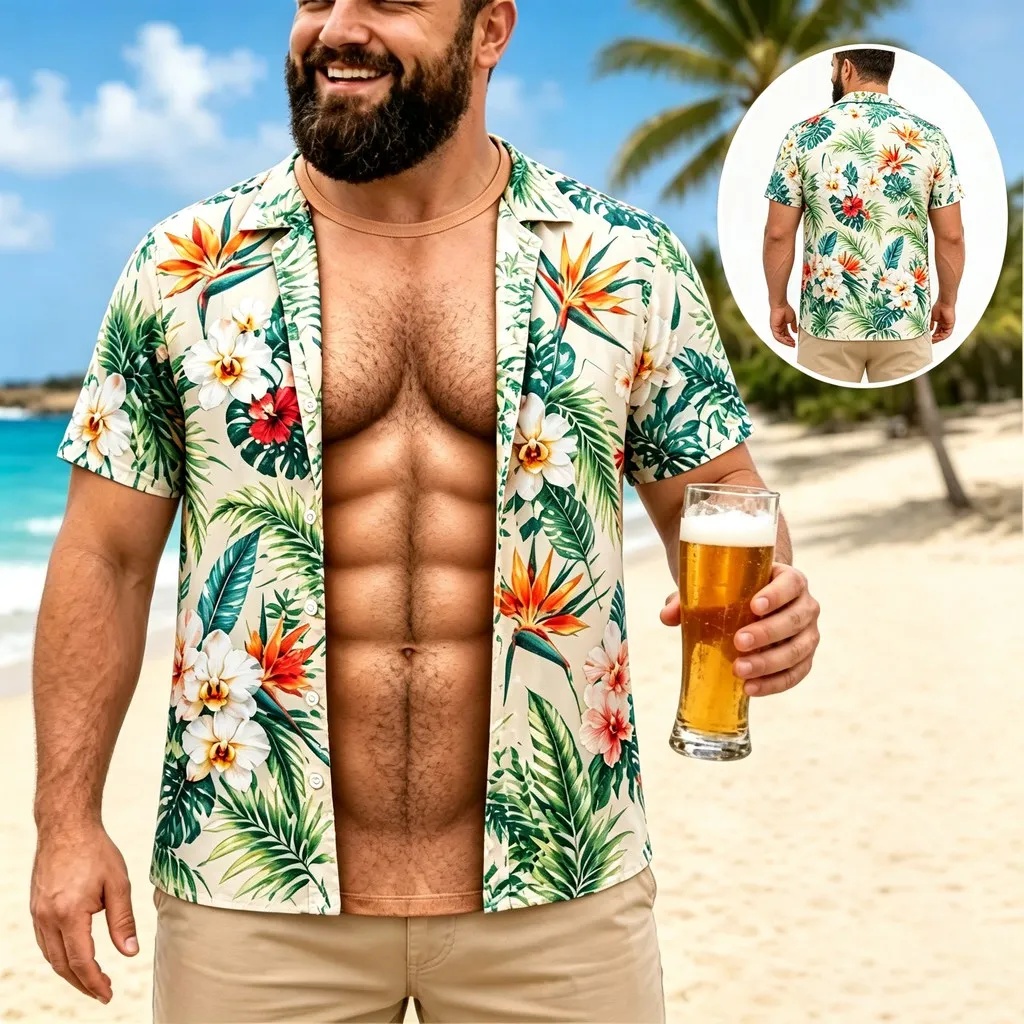 قميص هاواي جديد للرجال بأكمام  - مراجعة Vintage Hawaiian Floral Shirt وسعره