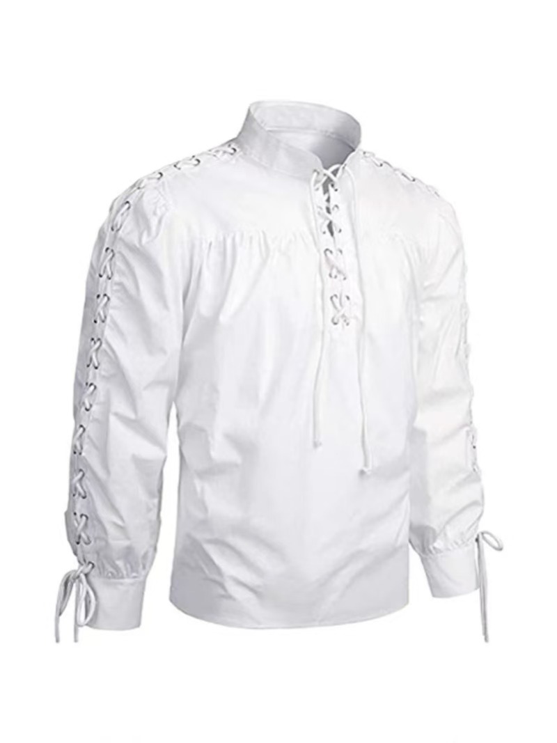 قميص رجالي كلاسيكي بأكمام طويل - مراجعة Medieval Gothic Lace Up Pirate Shirt وسعره